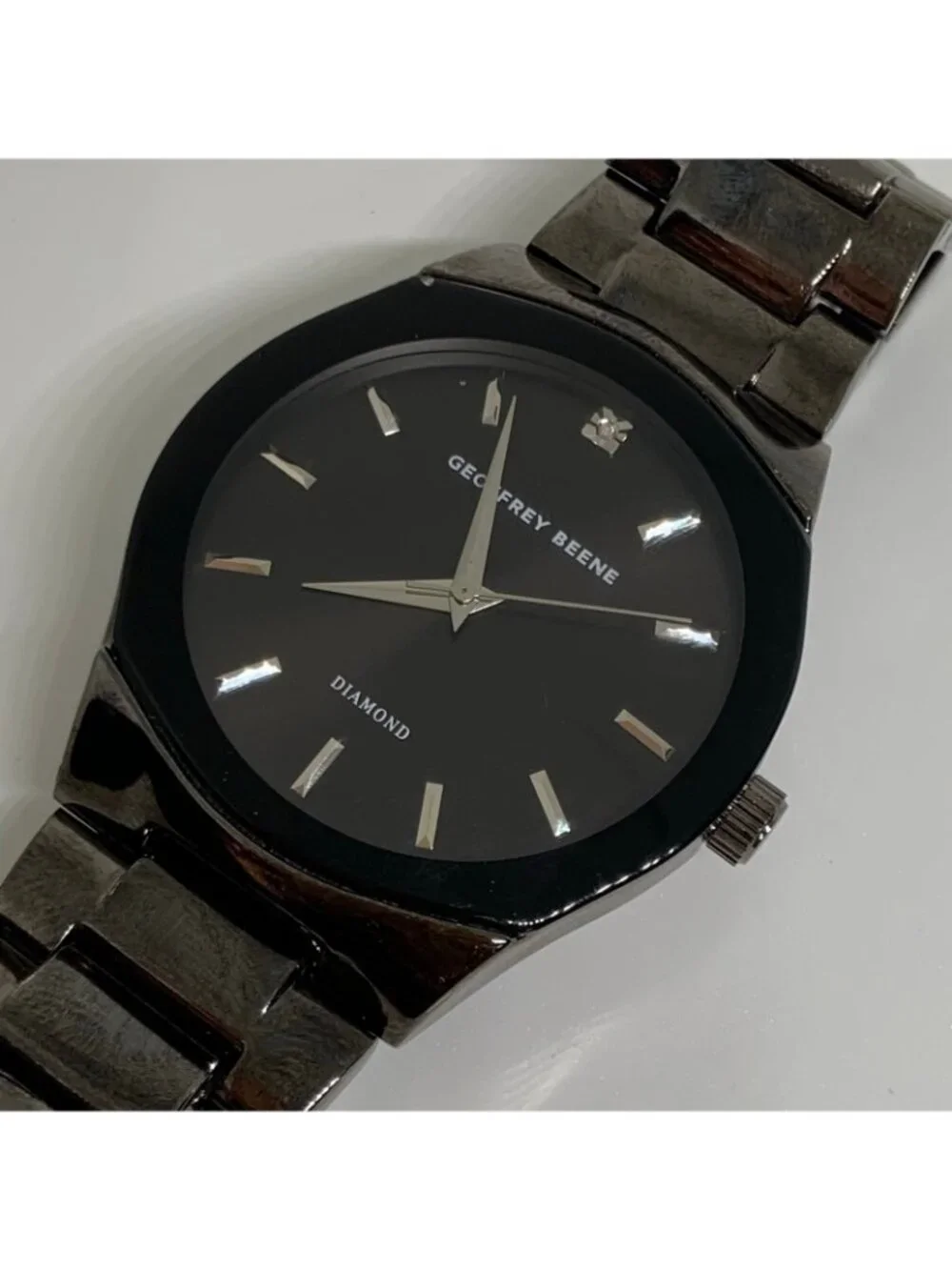 Geoffrey Beene Diamond men’s watch black tone 42mm quartz up to 7.5” running